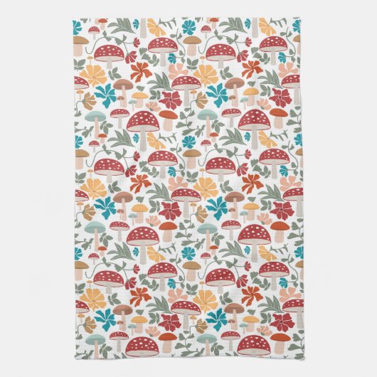 Pilze & Blumen Mitte Jahrhundert Modernes Muster Geschirrtuch (Vertikal)