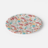 Pilze & Blumen Mitte Jahrhundert Modernes Muster Pappteller (Schrägansicht)