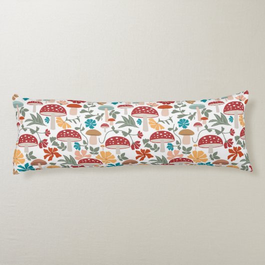 Pilze & Blumen Mitte Jahrhundert Modernes Muster Seitenschläferkissen (Rückseite)