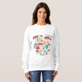 Pilze & Blumen Mitte Jahrhundert Modernes Muster Sweatshirt (Vorne ganz)