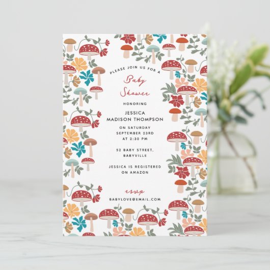 Pilze & Blumendusche Mitte des Jahrhunderts Einladung