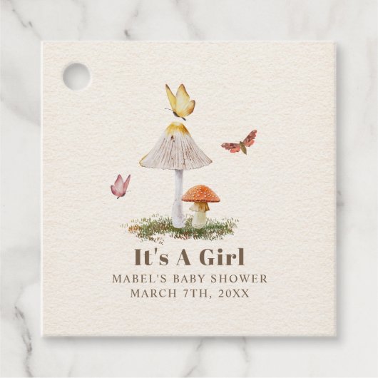 Pilze Butterflies Woodland Girl Babydusche Geschenkanhänger (Vorderseite)