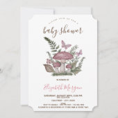 Pilze Butterfly Pink Streifen Babydusche Einladung (Vorderseite)
