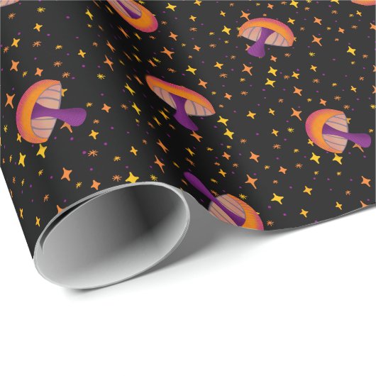 Pilze der Herbstmagie_schwarz Geschenkpapier (Rolleneckpunkt)