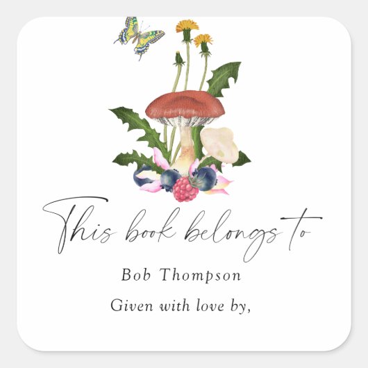 Pilze - dieses Buch gehört Quadratischer Aufkleber (Vorderseite)