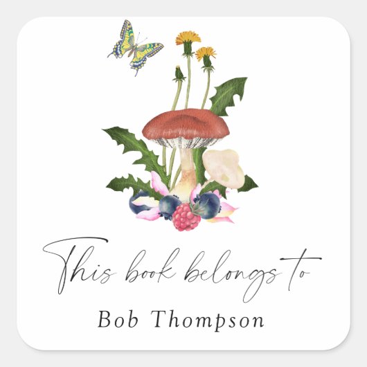 Pilze - dieses Buch gehört Quadratischer Aufkleber (Vorderseite)