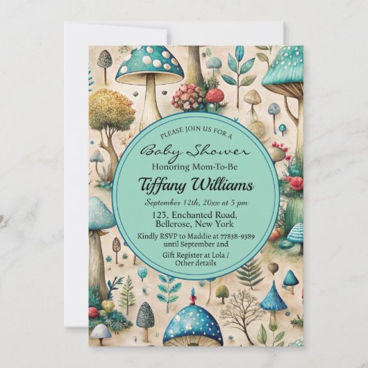 Pilze Fairyland Babydusche Einladung (Vorderseite)