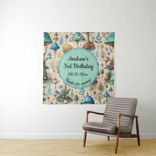 Pilze Fairyland Geburtstagsparty Hintergrund Wandteppich (Beispiel)