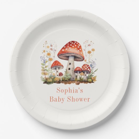 Pilze Floral Baby Dusche Pappteller (Vorderseite)