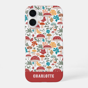 Pilze & Florale Mid Century Modern Benutzerdefinie iPhone 16 Hülle