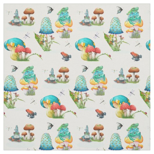 Pilze, Frosche, Libellen, Schmetterlinge Stoff (Muster)