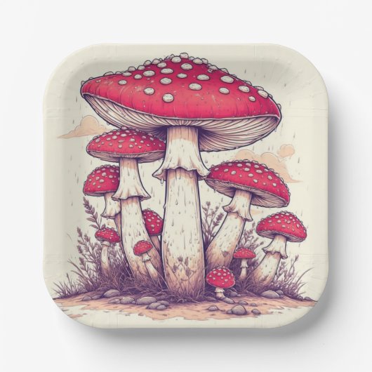 Pilze Geburtstag oder Dusche Pappteller (Vorderseite)