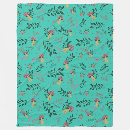 Pilze, Grünpflanzen und Blumenmuster Individuelle Fleecedecke (Vorderseite)