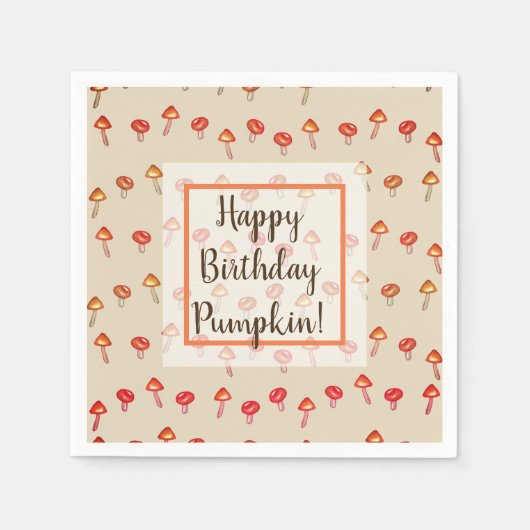 Pilze Happy Birthday Fall Art Papierservietten (Vorderseite)