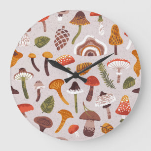 Pilze im Herbst, Blätter: Vintag wiederholen. Große Wanduhr