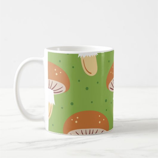 Pilze im Herbst: nahtloses grünes Muster. Kaffeetasse (Links)