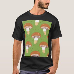 Pilze im Herbst: nahtloses grünes Muster. T-Shirt