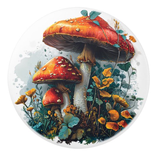 Pilze im Retro-Vintag antiken Stil Keramikknauf (Vorderseite)