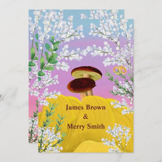 Pilze in Liebe Haystack-Blume Hochzeit Einladung (Vorne/Hinten)