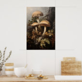 Pilze in Moosfarn, Waldpilze fallen Poster (Küche)