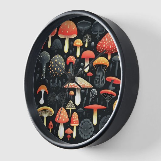 Pilze in schwarzem Untergrund Uhr (Winkel)