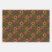 Pilze, Kürbis und Sonnenblumen auf dunkelgrünen Fl Geschenkpapier Set (Vorderseite)