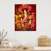 Pilze mit 1970er-Vibe auf braunem Hintergrund an e Poster (Küche)