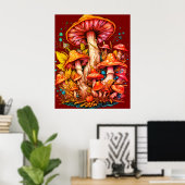 Pilze mit 1970er-Vibe auf braunem Hintergrund an e Poster (Heimbüro)