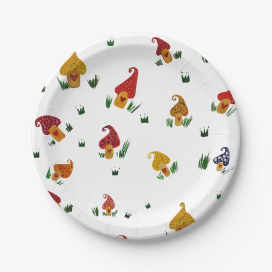 Pilze mit Herz, Teller aus Papier 7 in (Vorderseite)