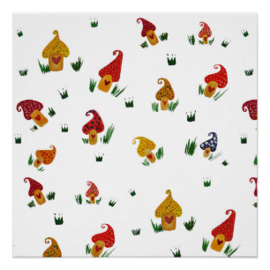 Pilze mit Herzen Plakat-Papier (Halb-Glanz) Poster