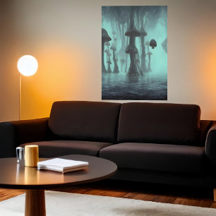 Pilze, Nebel und Meer   AI Art Poster