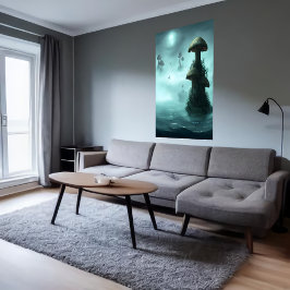 Pilze, Nebel und Ozean | AI Art Poster