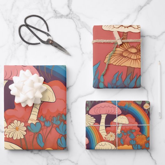 Pilze Retro Orange Brown-Cockpitecore Geschenkpapier Set (Vorderseite)