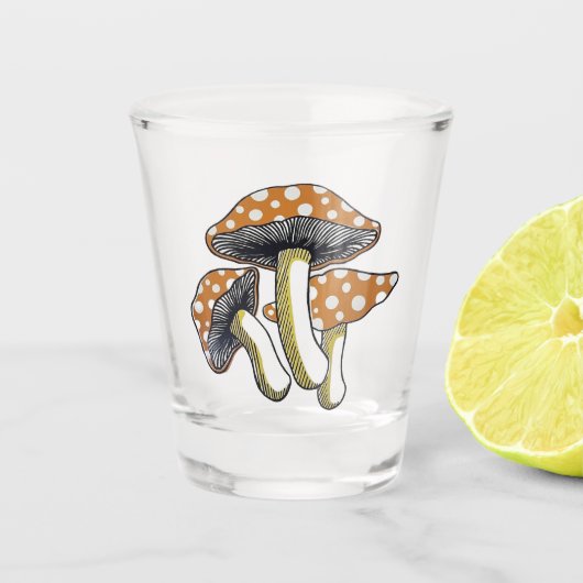 Pilze Retro Schnapsglas (Vorderseite)