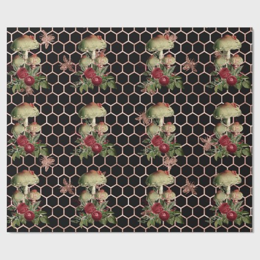 Pilze-Rose Woodland Minze Blumenwabenwabe Geschenkpapier (Flach)