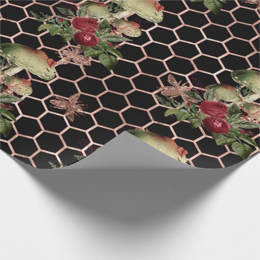 Pilze-Rose Woodland Minze Blumenwabenwabe Geschenkpapier (Ecke)