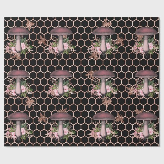 Pilze Rose Woodland Pink Floral Honeycomb Geschenkpapier (Flach)