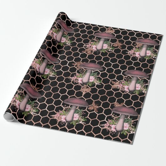 Pilze Rose Woodland Pink Floral Honeycomb Geschenkpapier (Ungerollt)