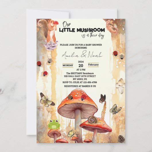 Pilze rustikale Herbstbrause Babydusche Einladung (Vorderseite)