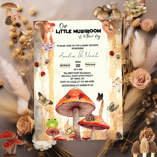 Pilze rustikale Herbstbrause Babydusche Einladung