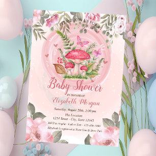 Pilze Schmetterlinge Florale Babyparty Einladung
