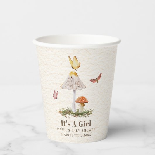 Pilze & Schmetterlinge Girl Baby Dusche Pappbecher (Vorderseite)