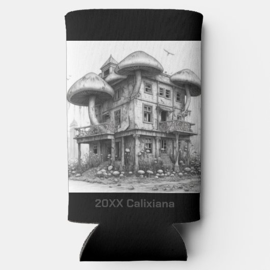 Pilze Schwarz-Weiß Selters Dosenkühler (Rückseite)