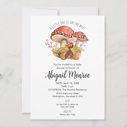 Pilze und Acorns Babydusche Einladung (Vorderseite)