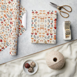 Pilze und Blätter Geschenkpapier