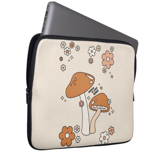 Pilze und Blume Erdtöne Beige Retro 70er Laptopschutzhülle (Vorne Rechts)