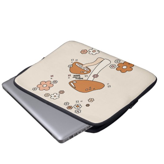Pilze und Blume Erdtöne Beige Retro 70er Laptopschutzhülle (Vorne Knopf)