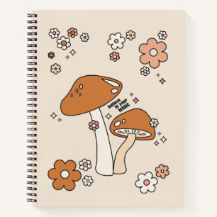 Pilze und Blume Erdtöne Beige Retro 70er Notizblock