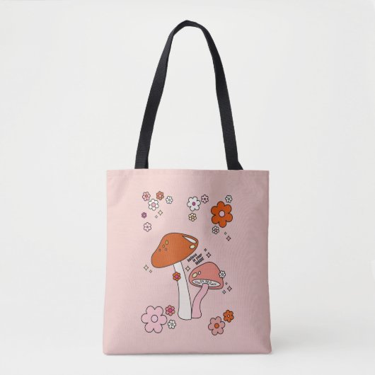 Pilze und Blume Peach Art Retro 70er Tasche (Vorderseite)