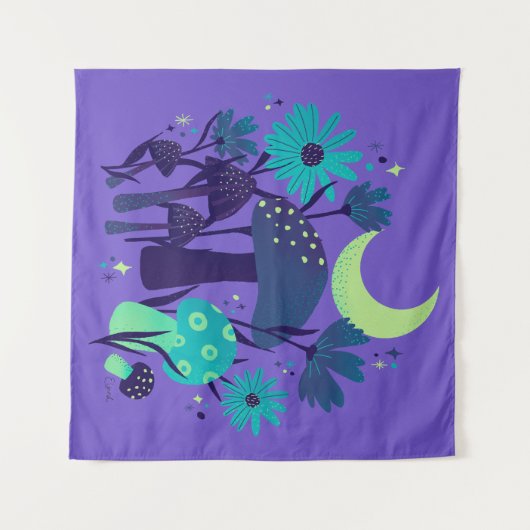 Pilze und Blumen - Lila Heidelbeere Wandteppich (Vorderseite (Horizontal))